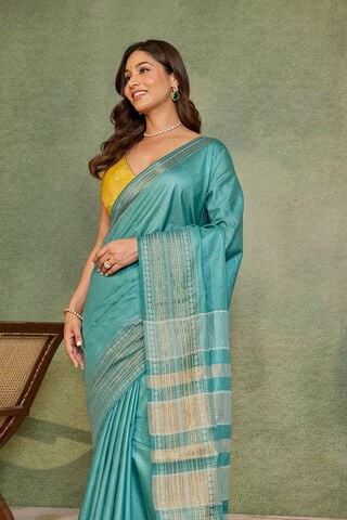 Light Blue Chattisgarh Woven Pure Tussar Silk Saree image number