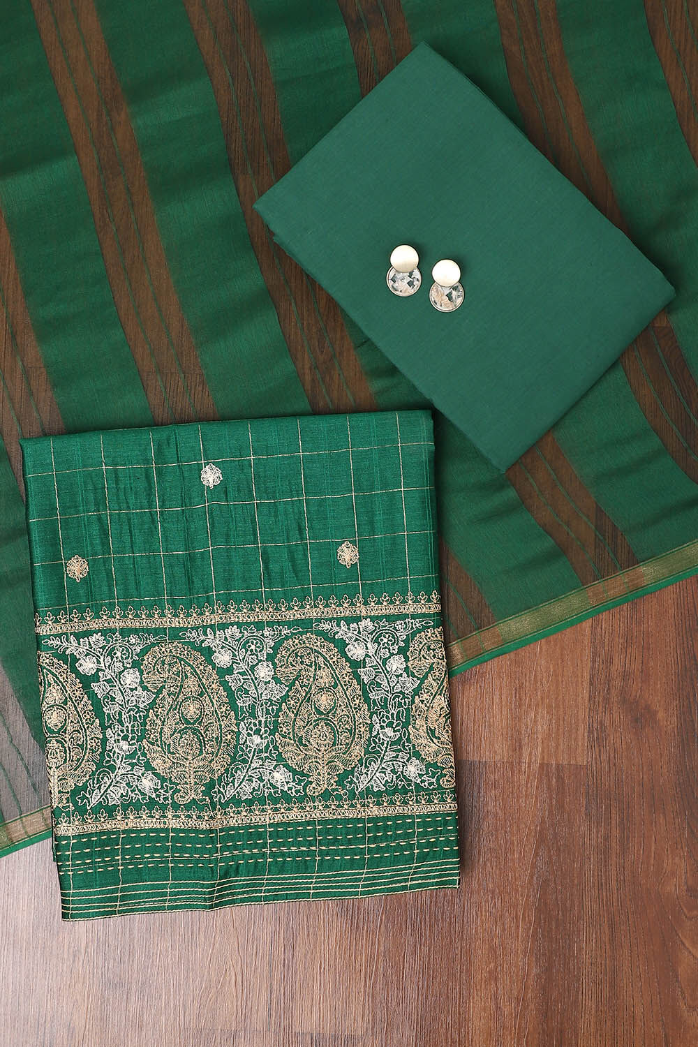 Dark Green Embroidery Bhagalpuri Suit image number null