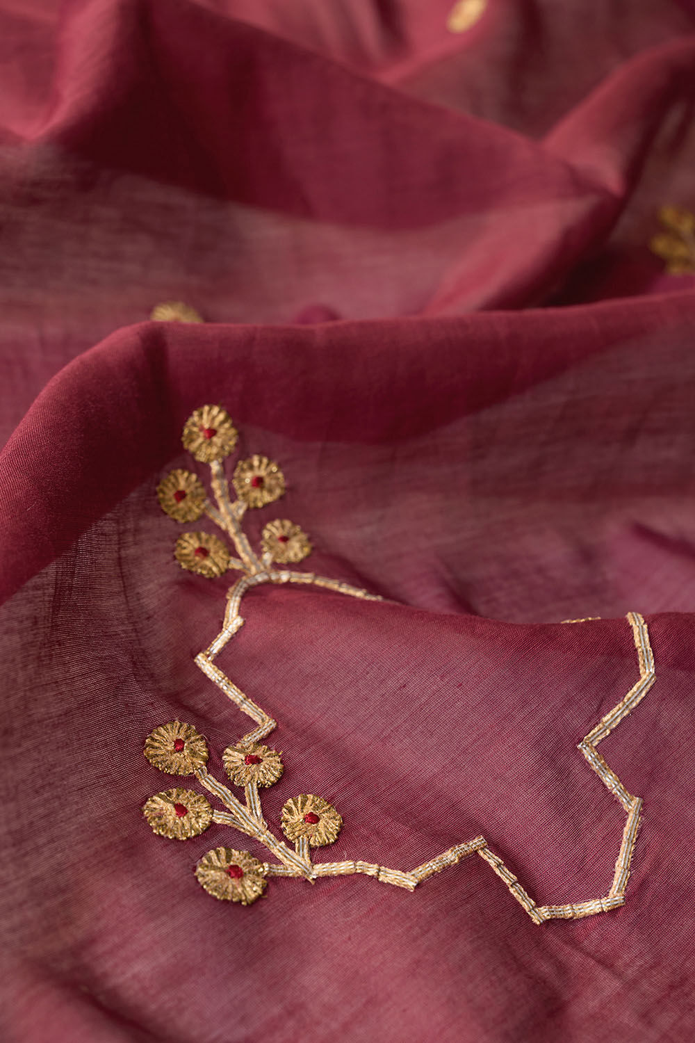 Dark Red Embroidered Pure Silk Cotton Saree image number null
