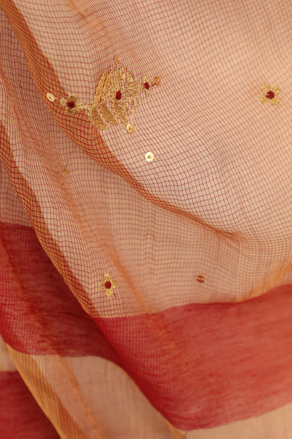 Orange Pure Silk Tissue Embroidery Saree image number null
