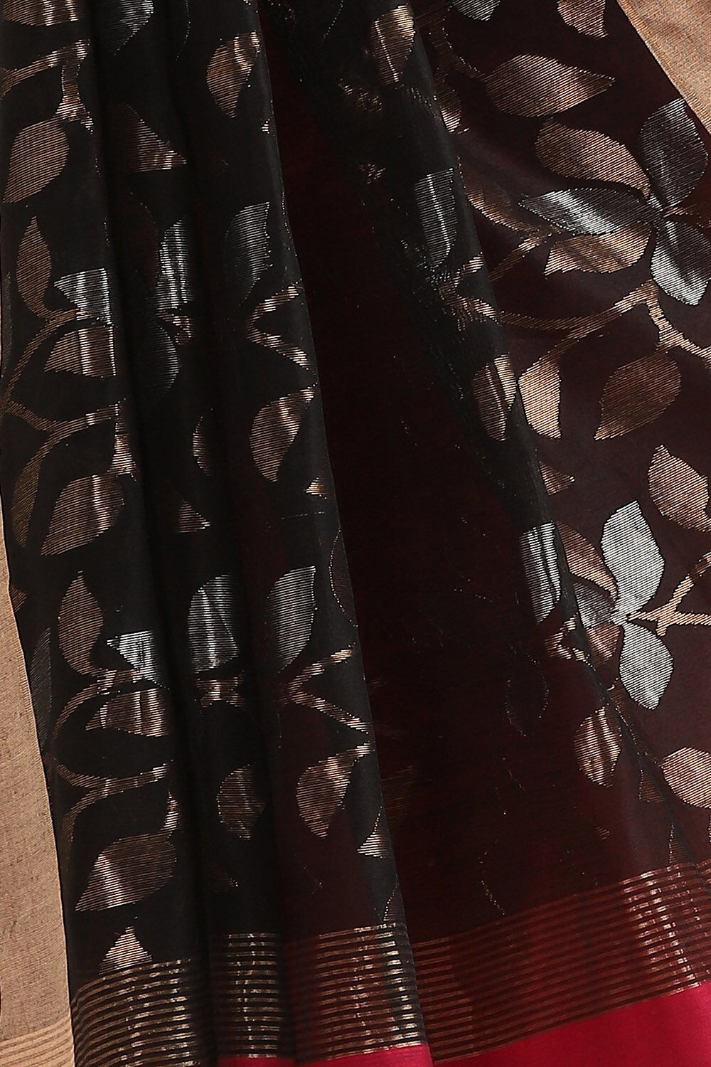 Dark Pink Pure Silk Cotton Bengal Saree image number null