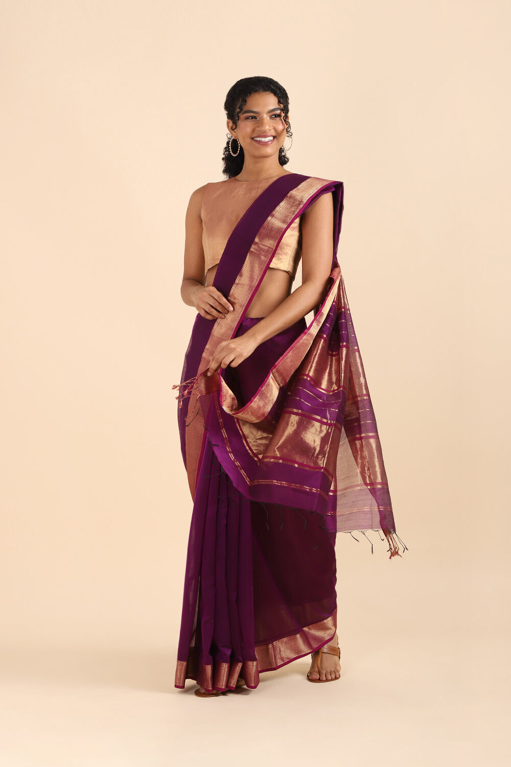 Purple Pure Silk Cotton Maheswari Saree image number null