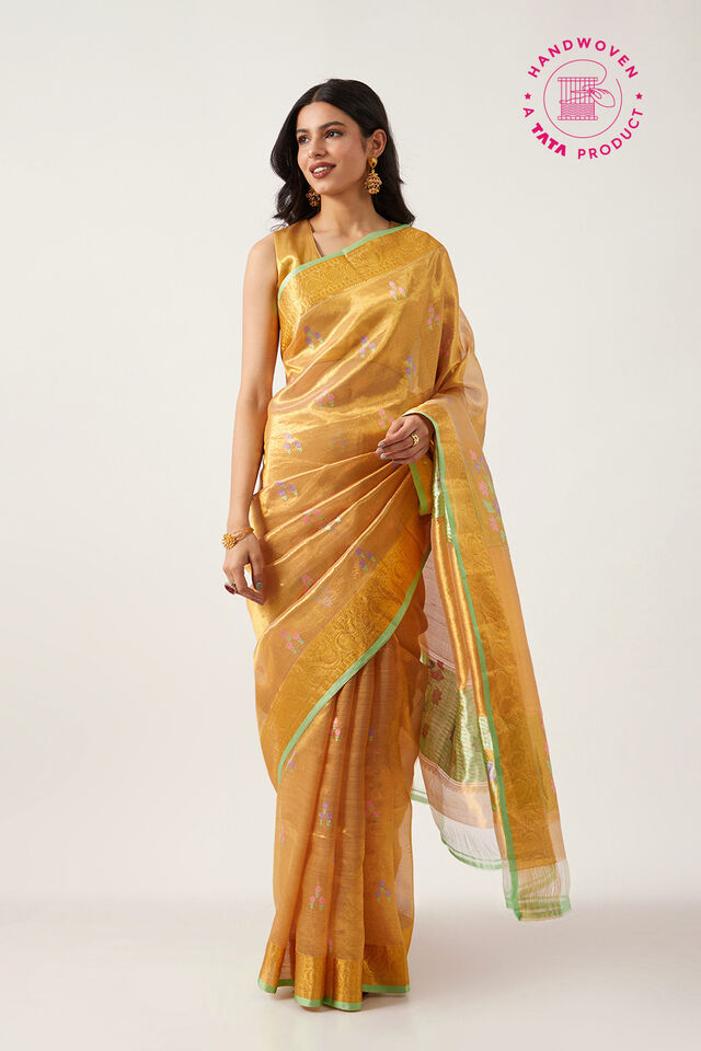 Gold Woven Pure Organza Tissue Kanjivaram Saree