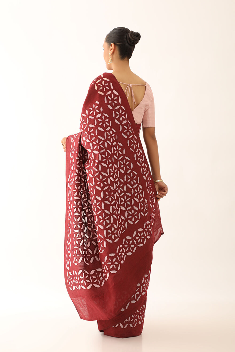 Dark Red Craft Pure Tussar Silk Applique Saree image number null