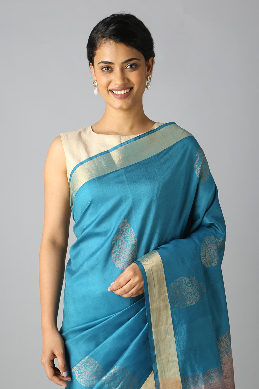 Light Blue Pure Silk South Saree image number null