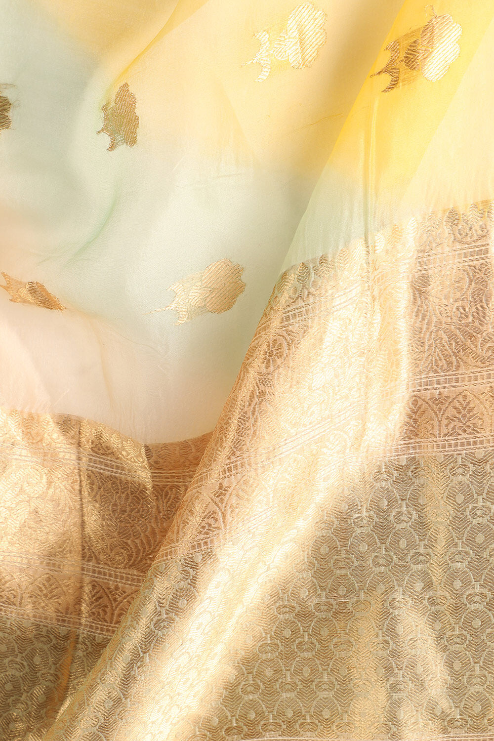 Light Green Pure Silk Organza Kadwa Banarasi Saree image number null