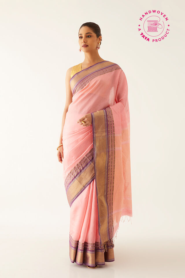 Light Pink Pure Silk Maheshwari Saree