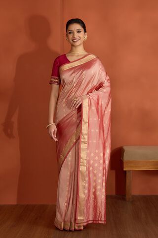 Light Red Silk Viscose Cutwork Banaras Inspired Design Saree thumbnail image number null