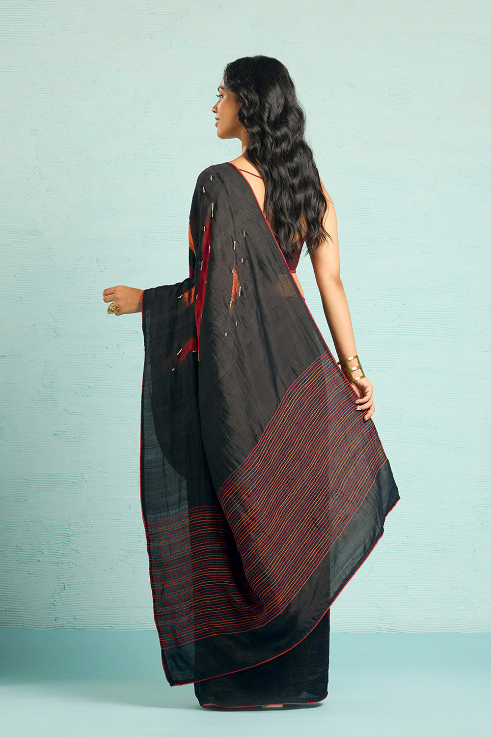 Black Pure Silk Tie and Dye Saree image number null