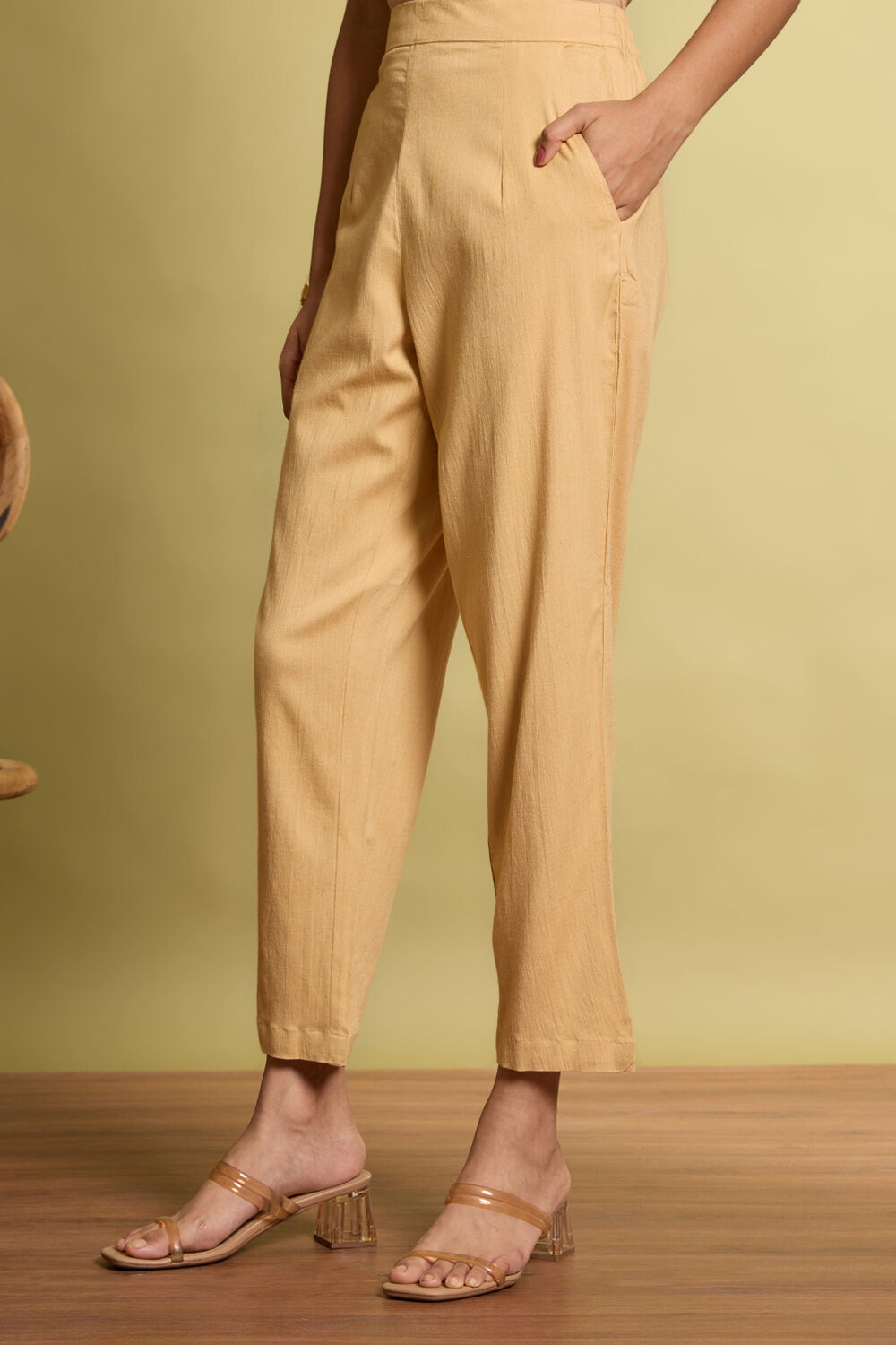 Beige Woven Viscose Trouser image number null
