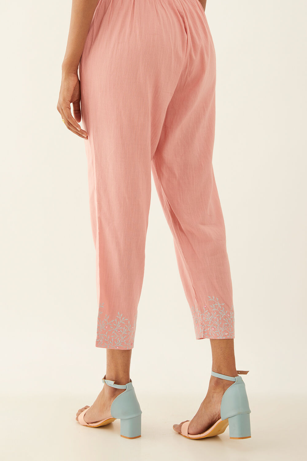 Pink Viscose Embroidered Trouser image number null