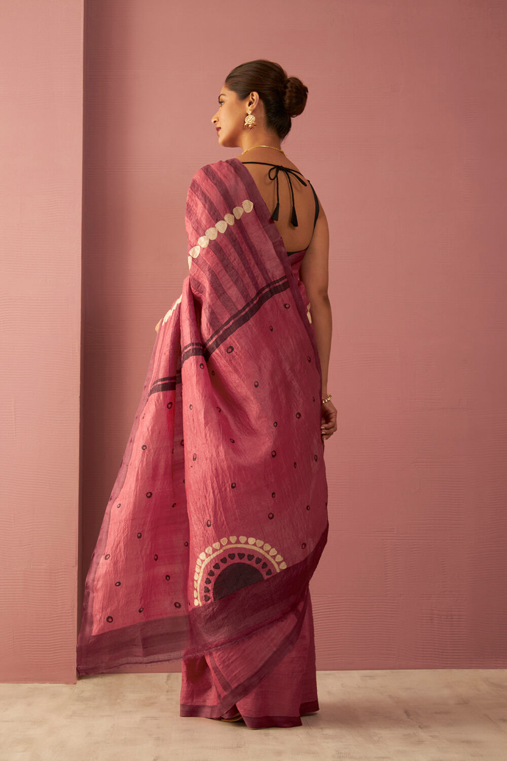 Pink Chattisgarh Pure Tussar Silk Hand Painted Saree image number null