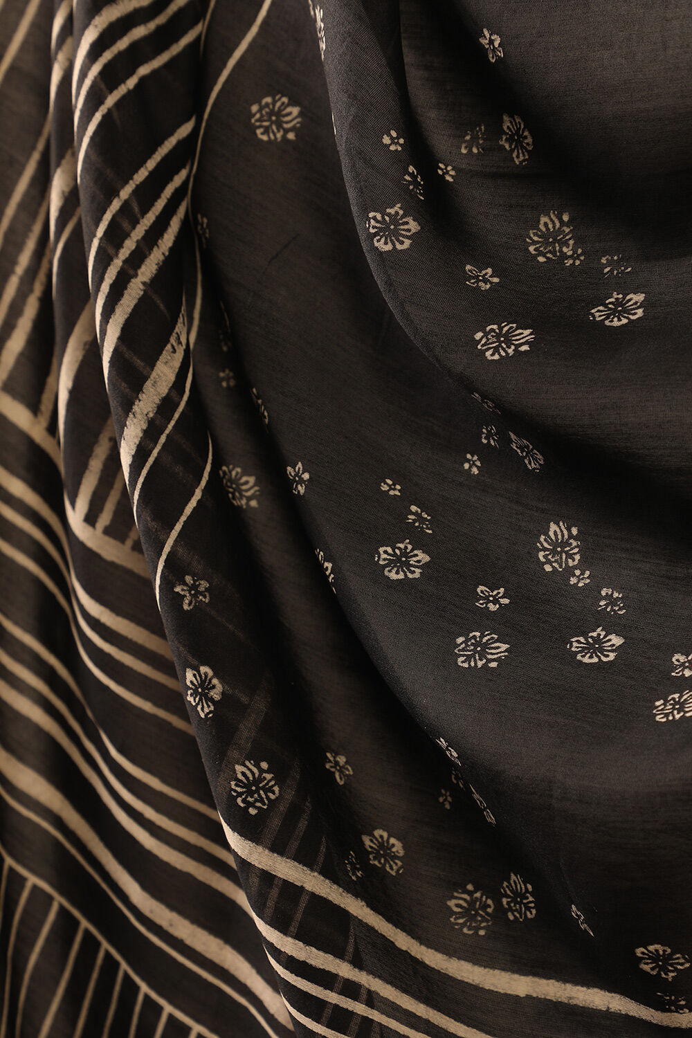 Black Block Printed Pure Silk Cotton Chanderi Saree image number null