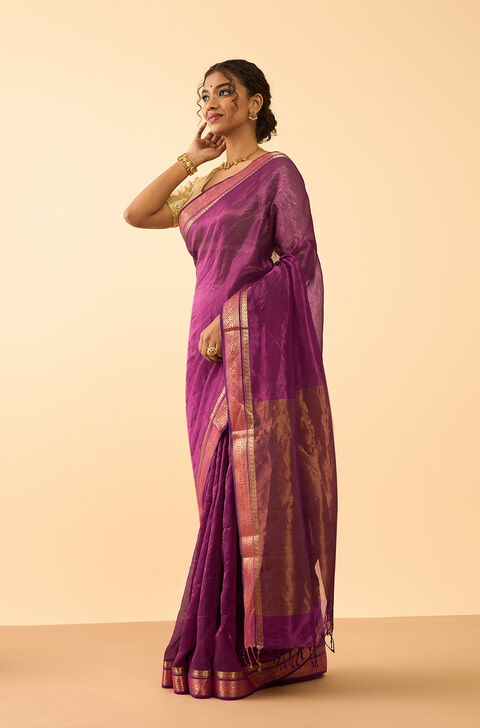 Pink Woven Pure Silk Tissue Maheshwar Saree