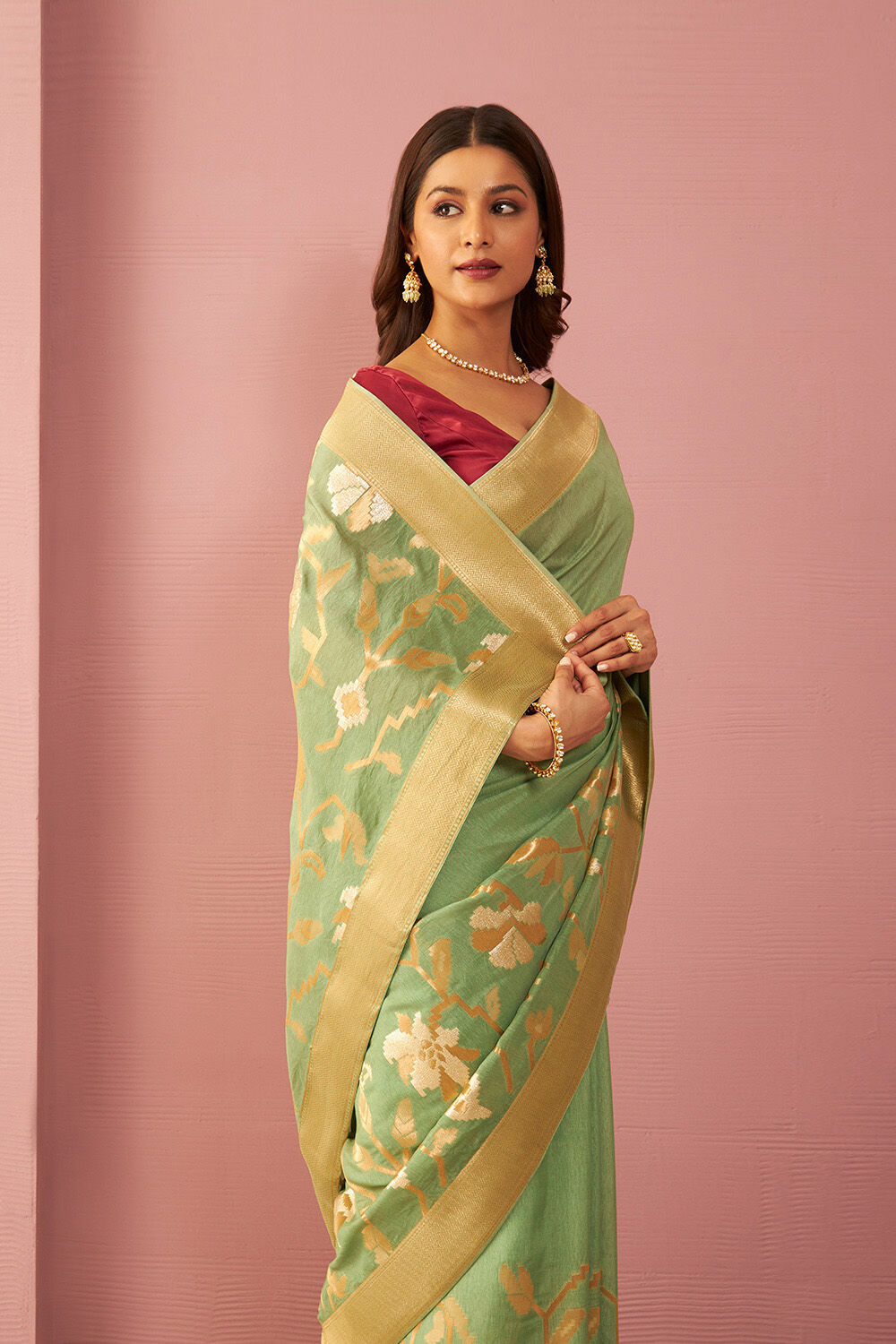 Light Green Luxe Viscose Woven Design Saree image number null