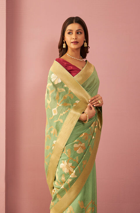 Light Green Luxe Viscose Woven Design Saree