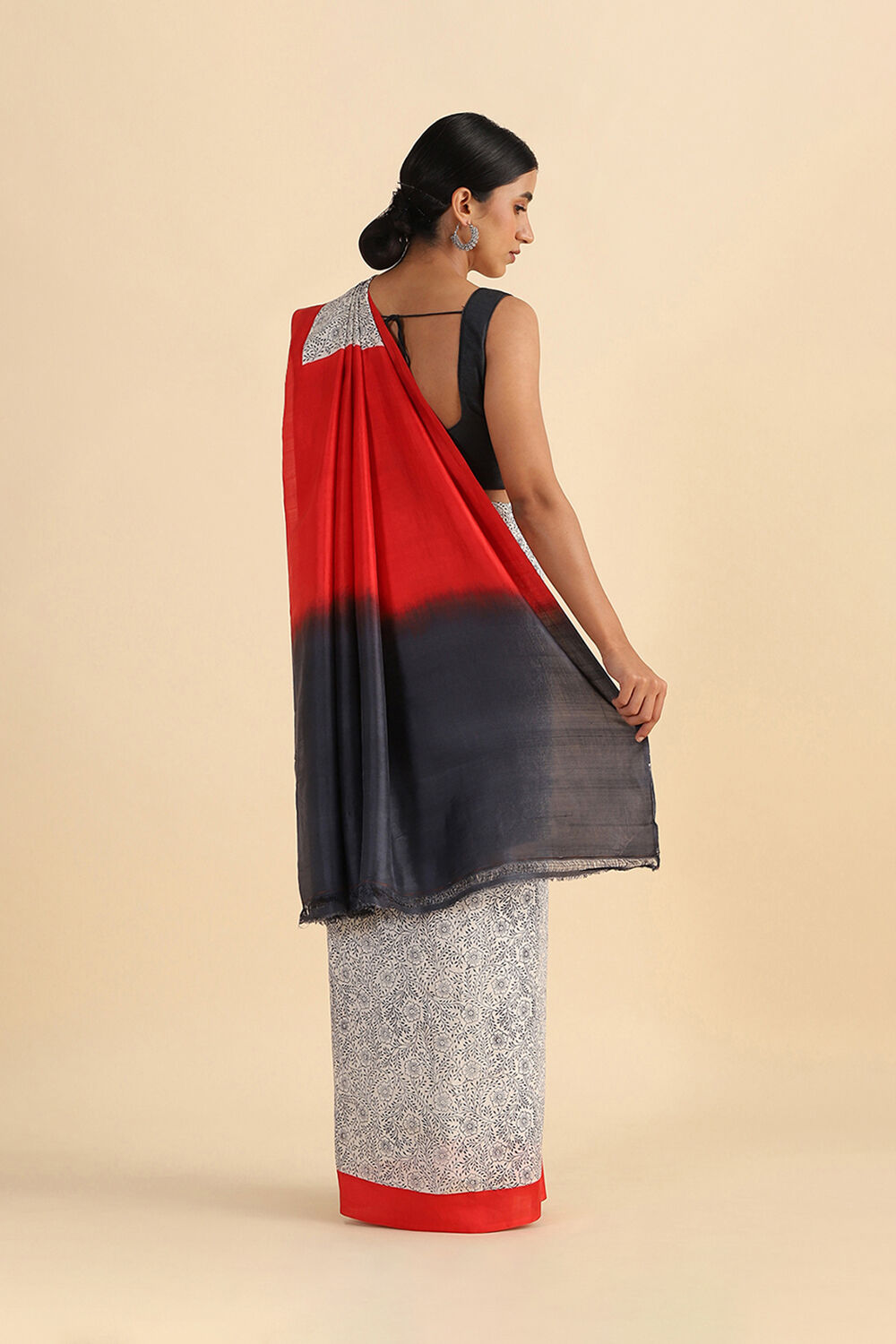 Grey Hand Blockprinted Pure Silk Saree image number null