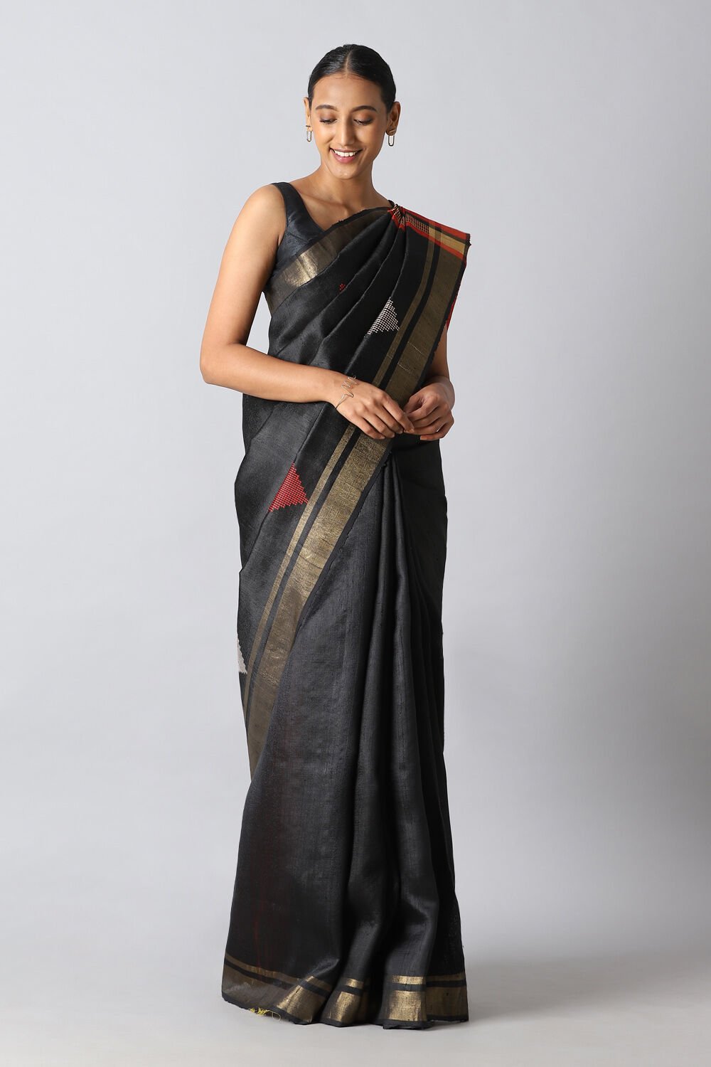 Black Pure Tussar Silk Bhagalpuri Saree image number null