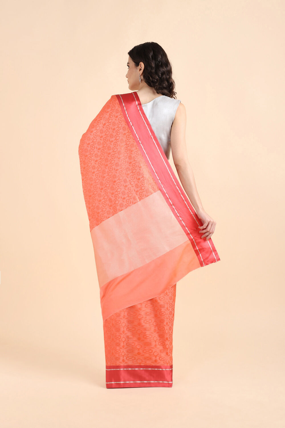 Light Orange Pure Silk Banarasi Tanchoi Saree image number null