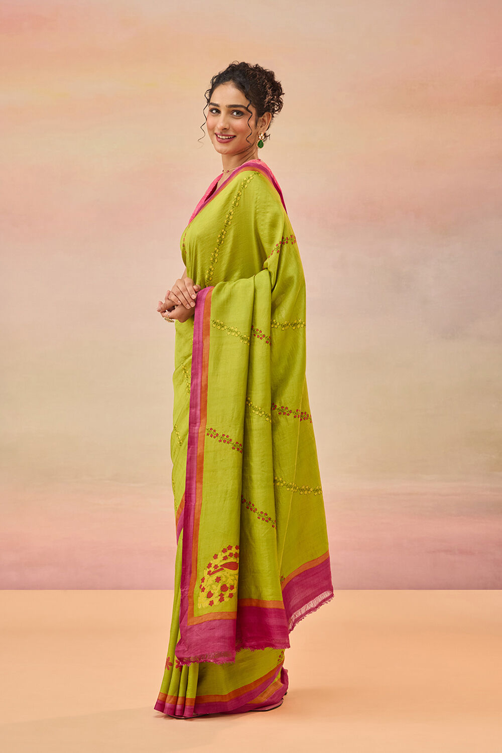Light Green Pure Silk Block Printed Chattisgarh Saree image number null