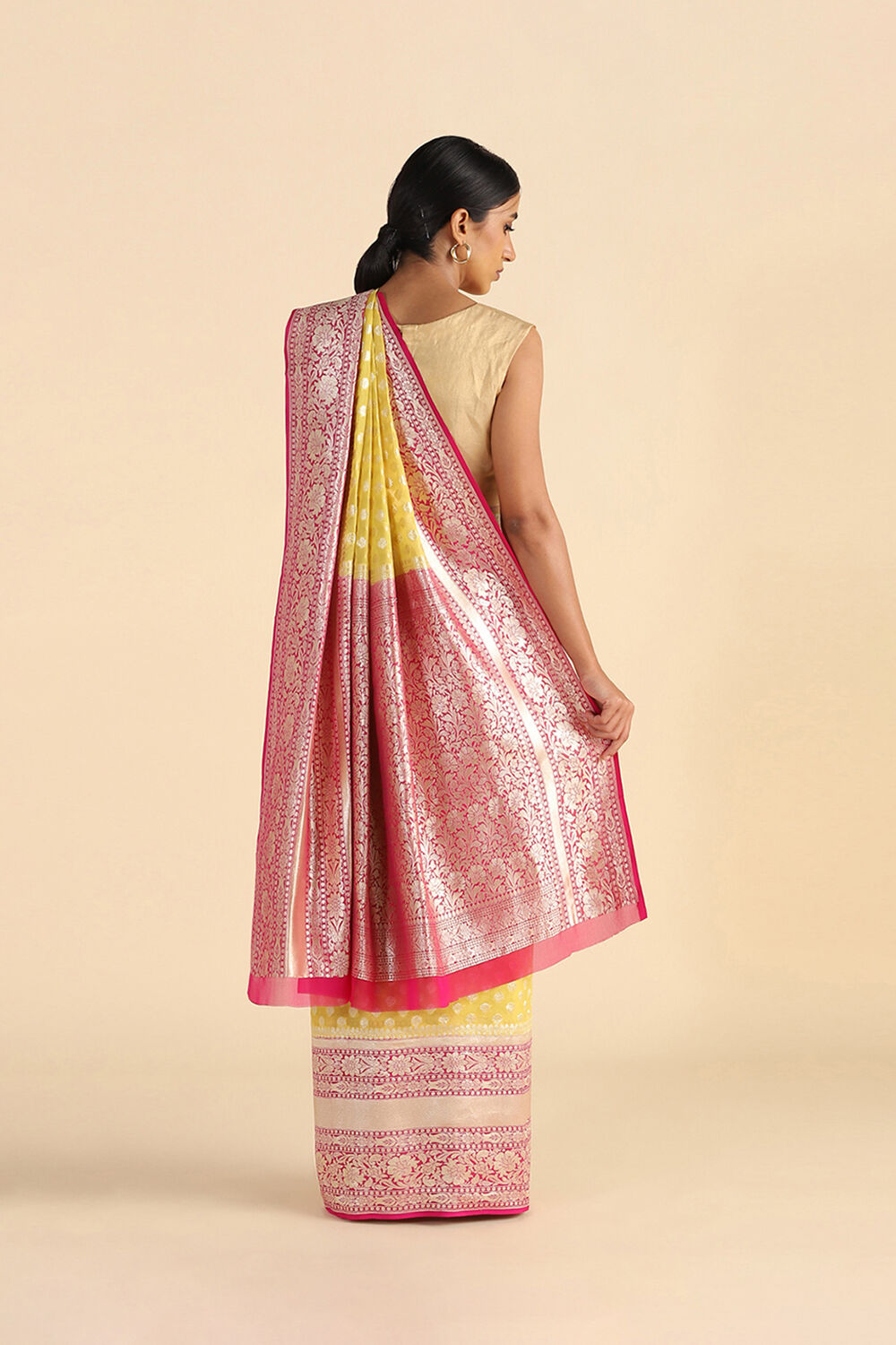 Light Yellow Handwoven Banarasi Pure Georgette Saree image number null