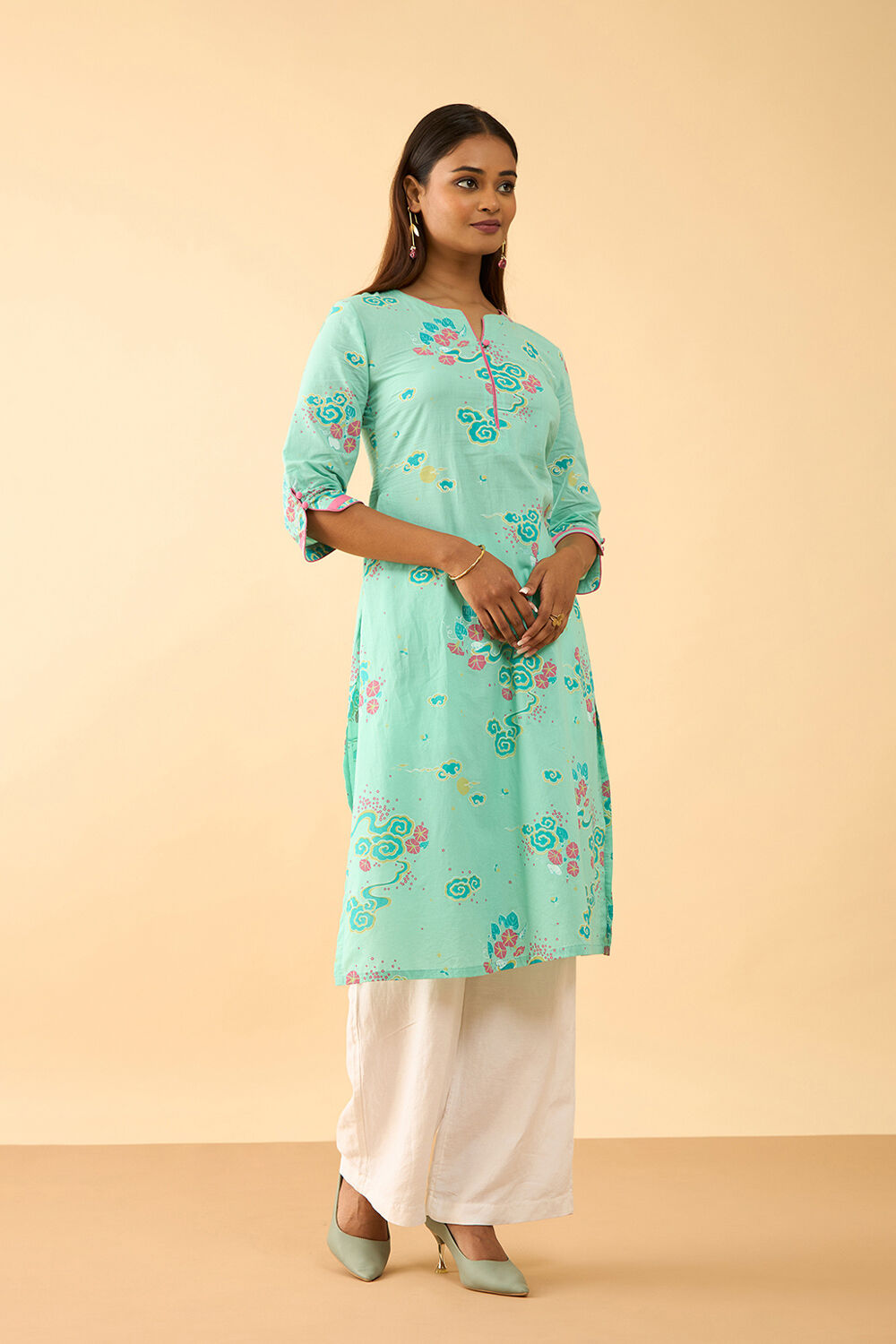 Light Blue Screen Printed Pure Cotton Kurta image number null