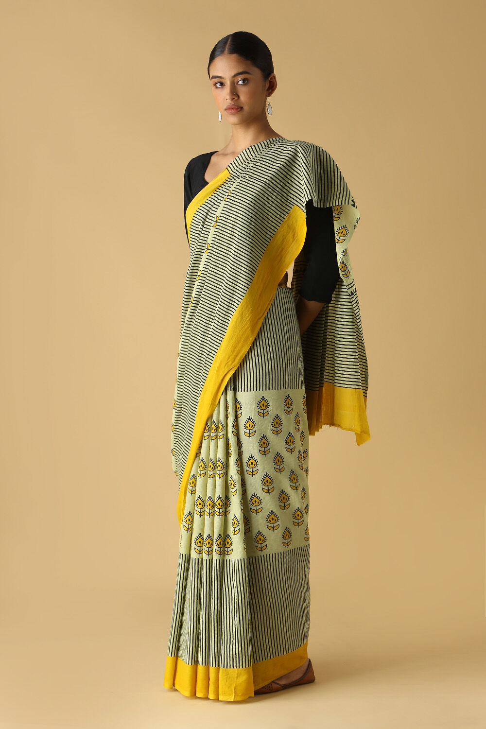 Light Green Cotton Printed Saree image number null