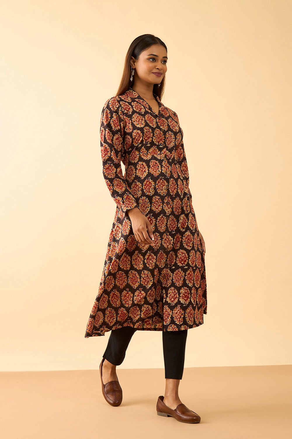 Black Printed Kalamkari Pure Cotton Kurta image number null