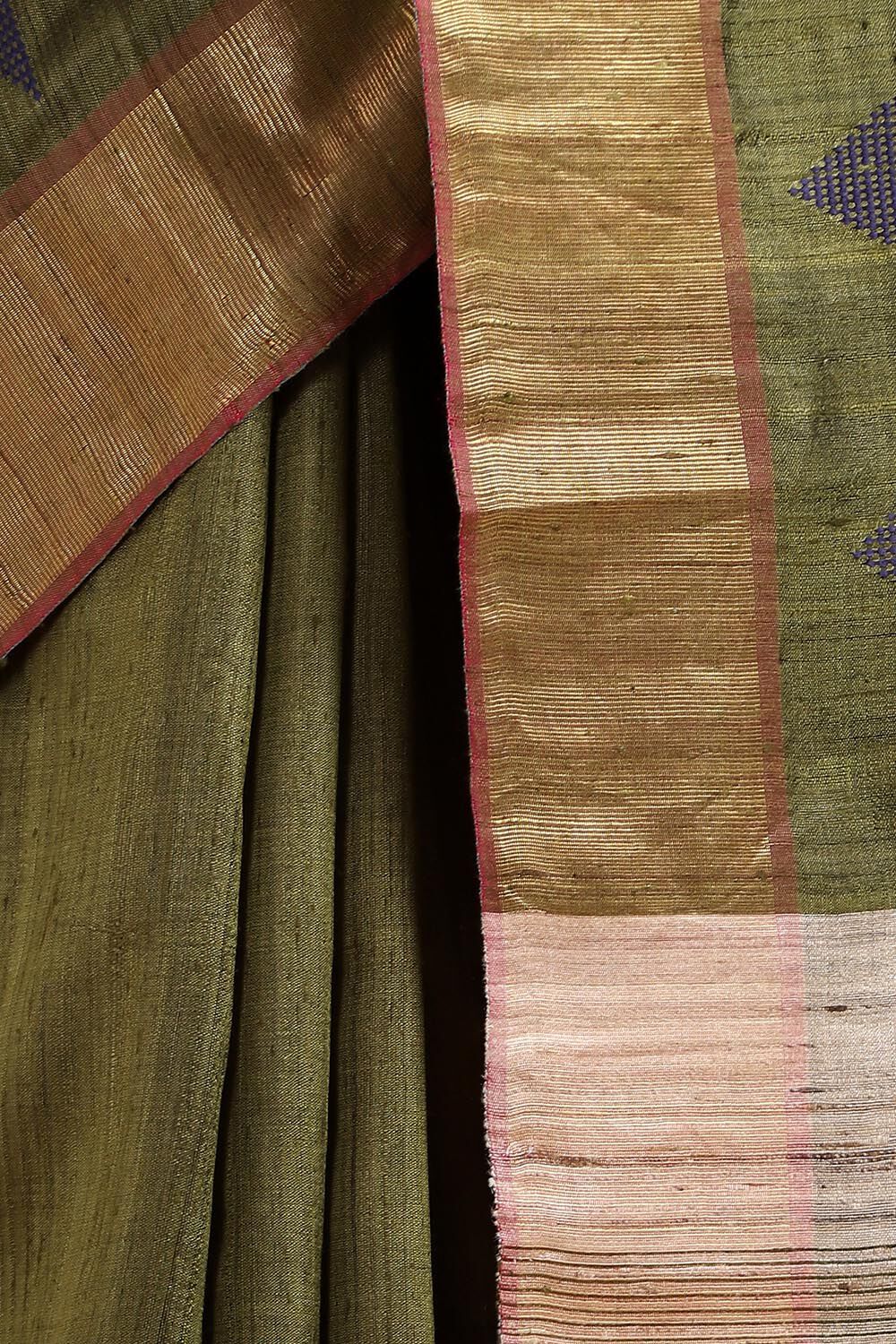 Green Pure Tussar Silk Bhagalpuri Saree image number null