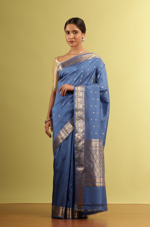 Dark Blue Silk Viscose Woven Saree