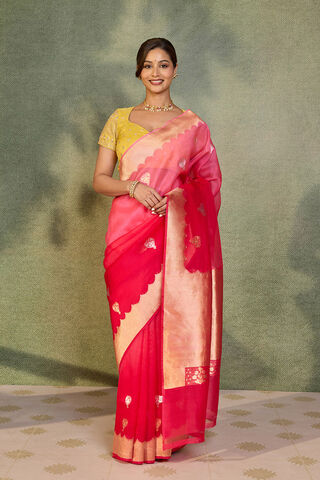 Pink Pure Silk Organza Kadwa Banarasi Saree thumbnail image number null