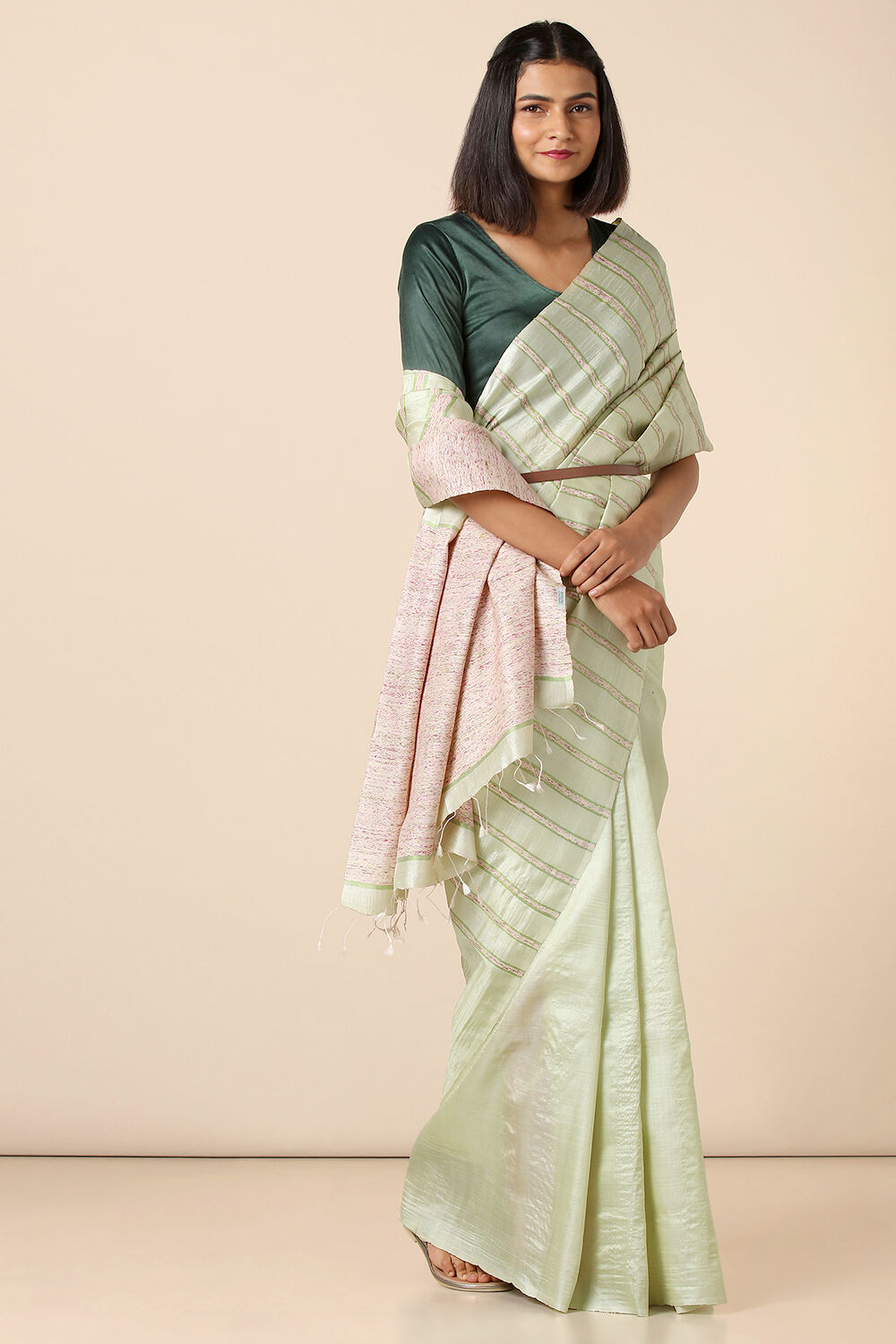 Light Green Pure Tussar Silk Woven Saree image number null