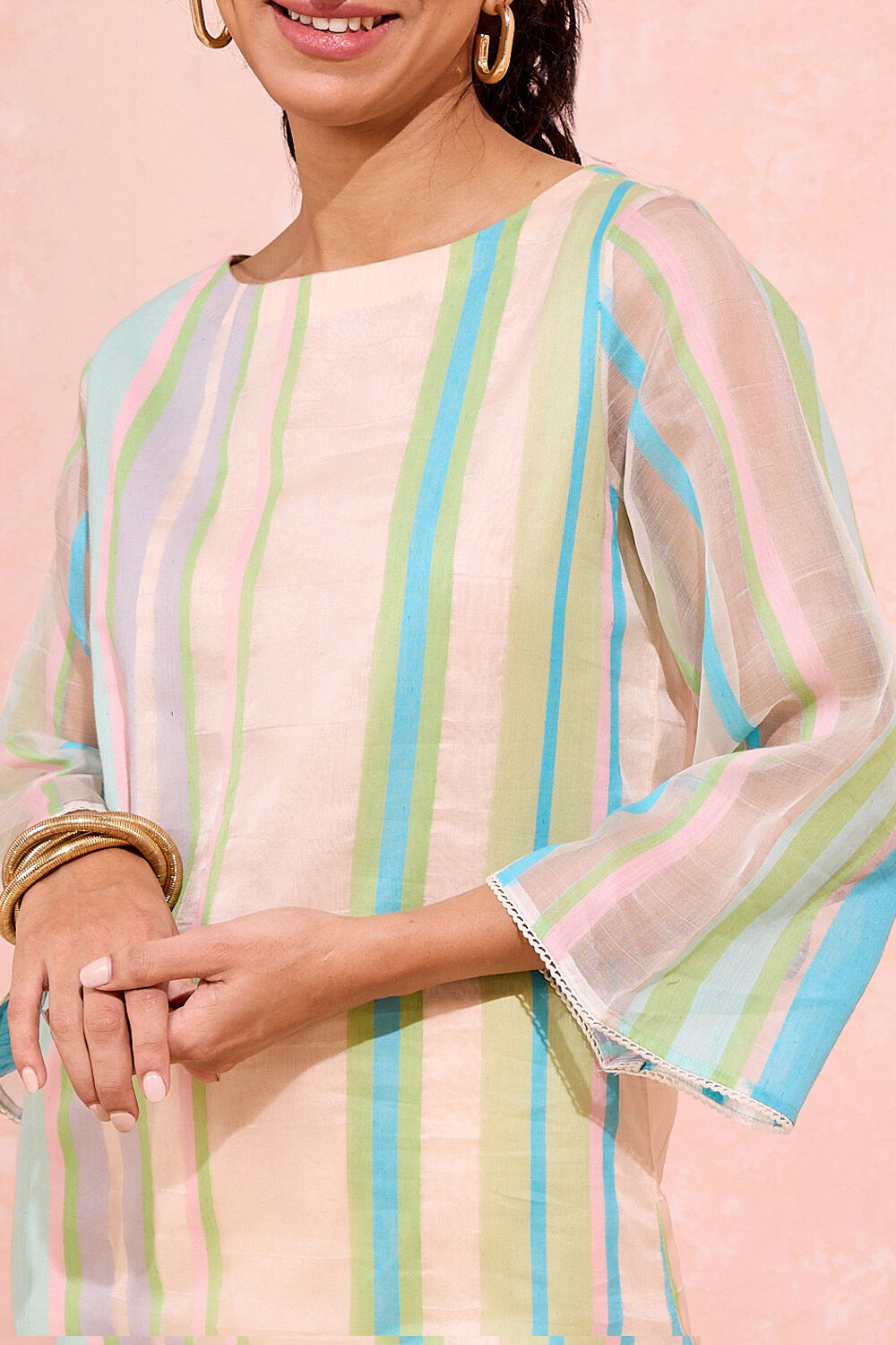 Light Pink Woven Pure Cotton Organza Short Top image number null