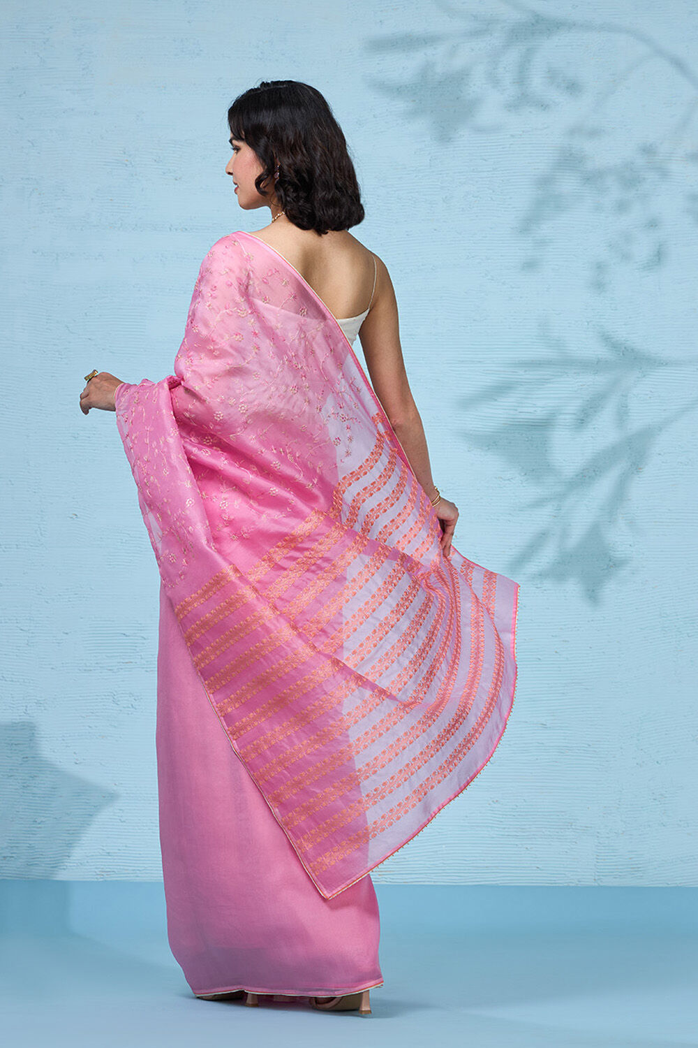 Pink Pure Silk Organza Embroidered Saree image number null