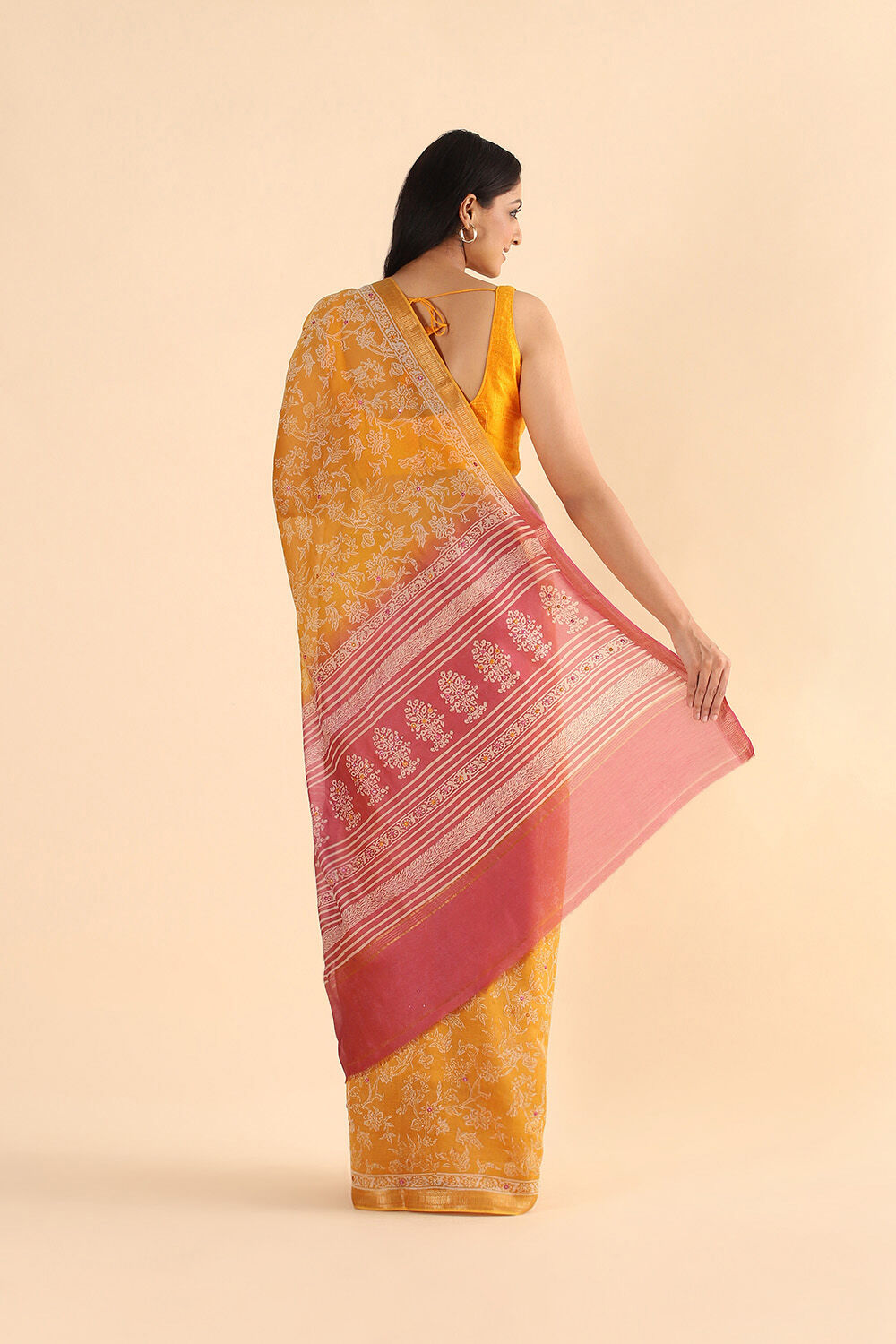 Yellow Pure Silk Cotton Embroidered Saree image number null