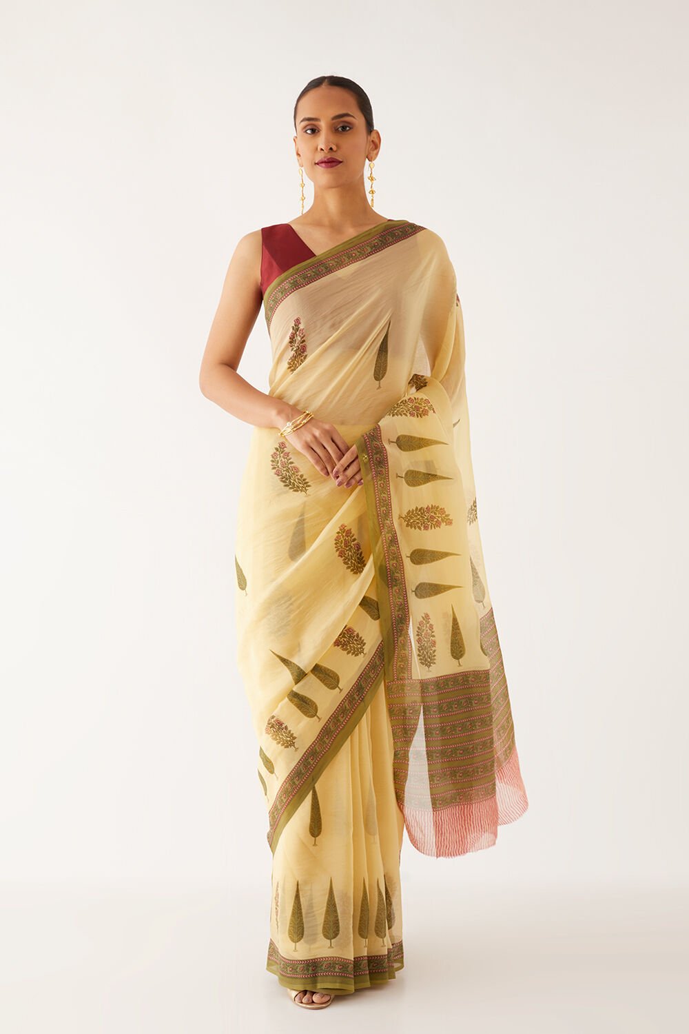 Beige Viscose Organza Printed Saree image number null