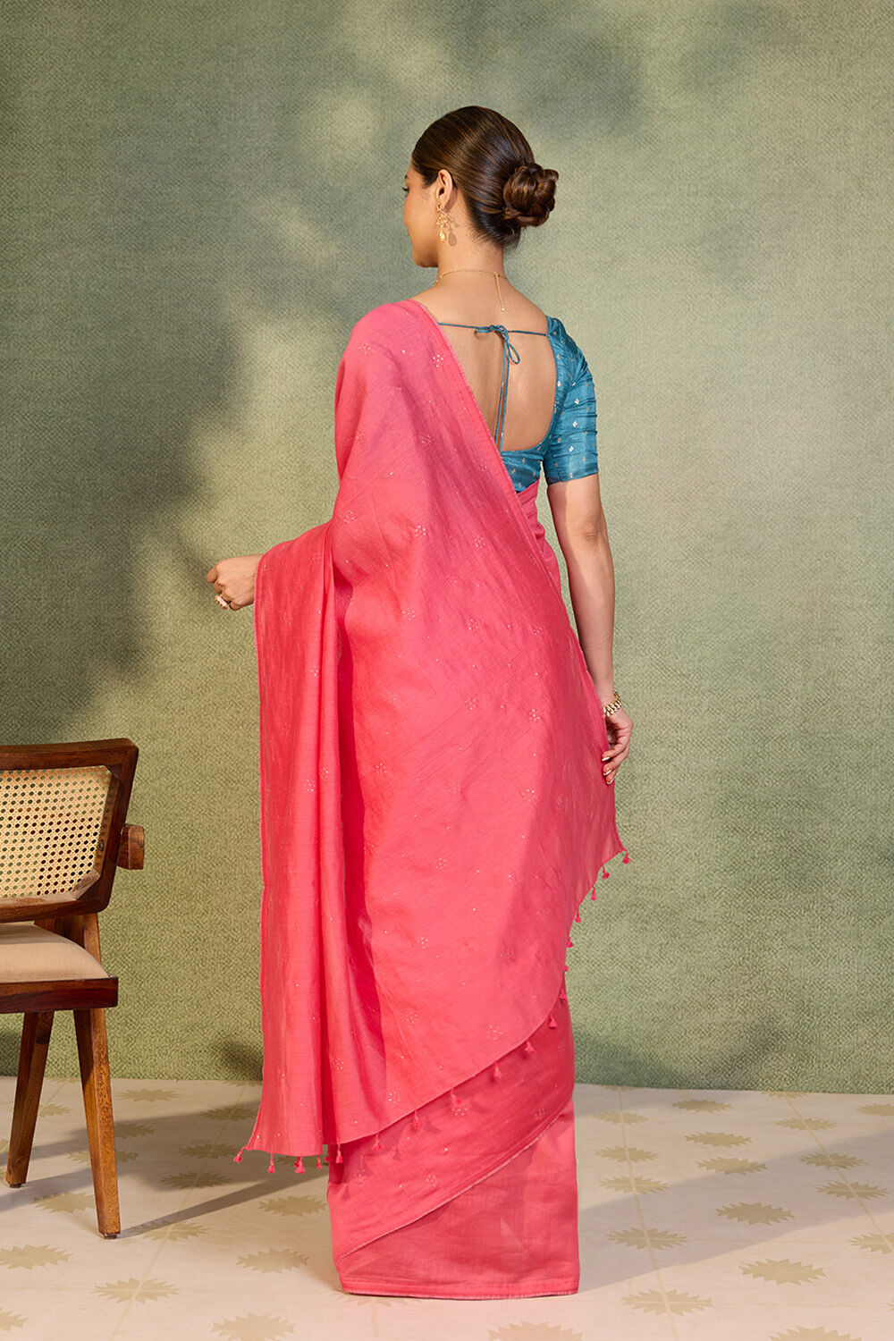 Pink Bengal Pure Silk Cotton Mukaish Embroidered Saree image number null