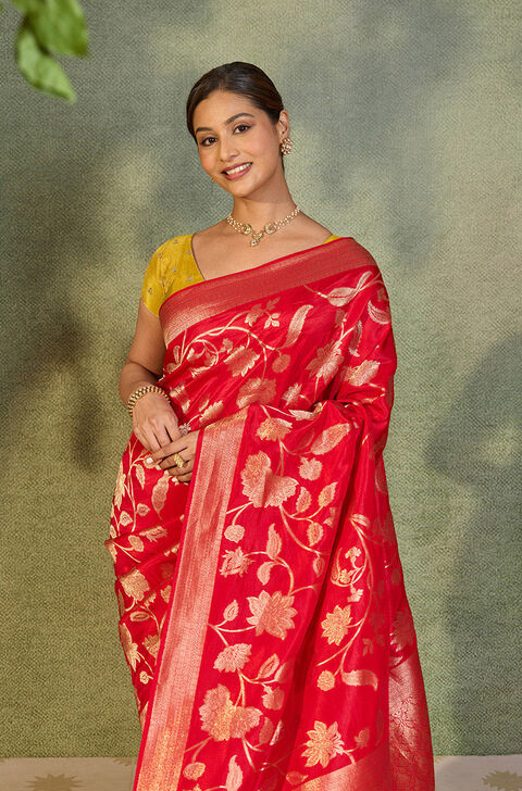 Red Woven Viscose Saree