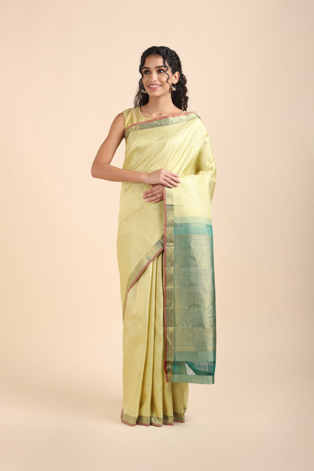 Light Yellow Pure Silk Kanjivaram Saree image number null