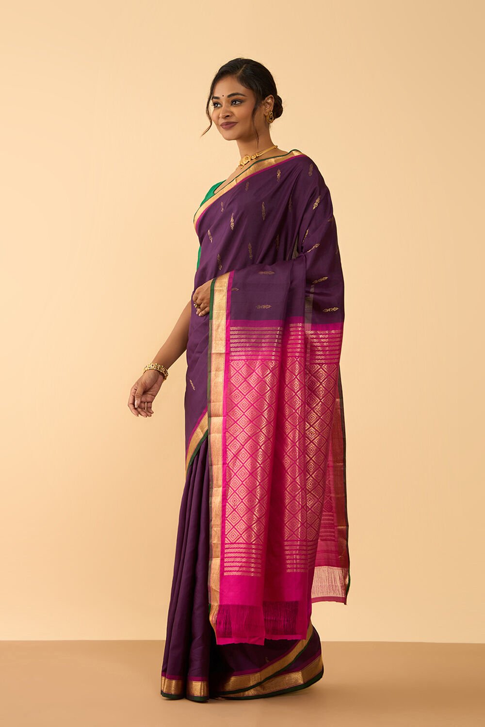 Dark Violet Woven Pure Silk Saree image number null