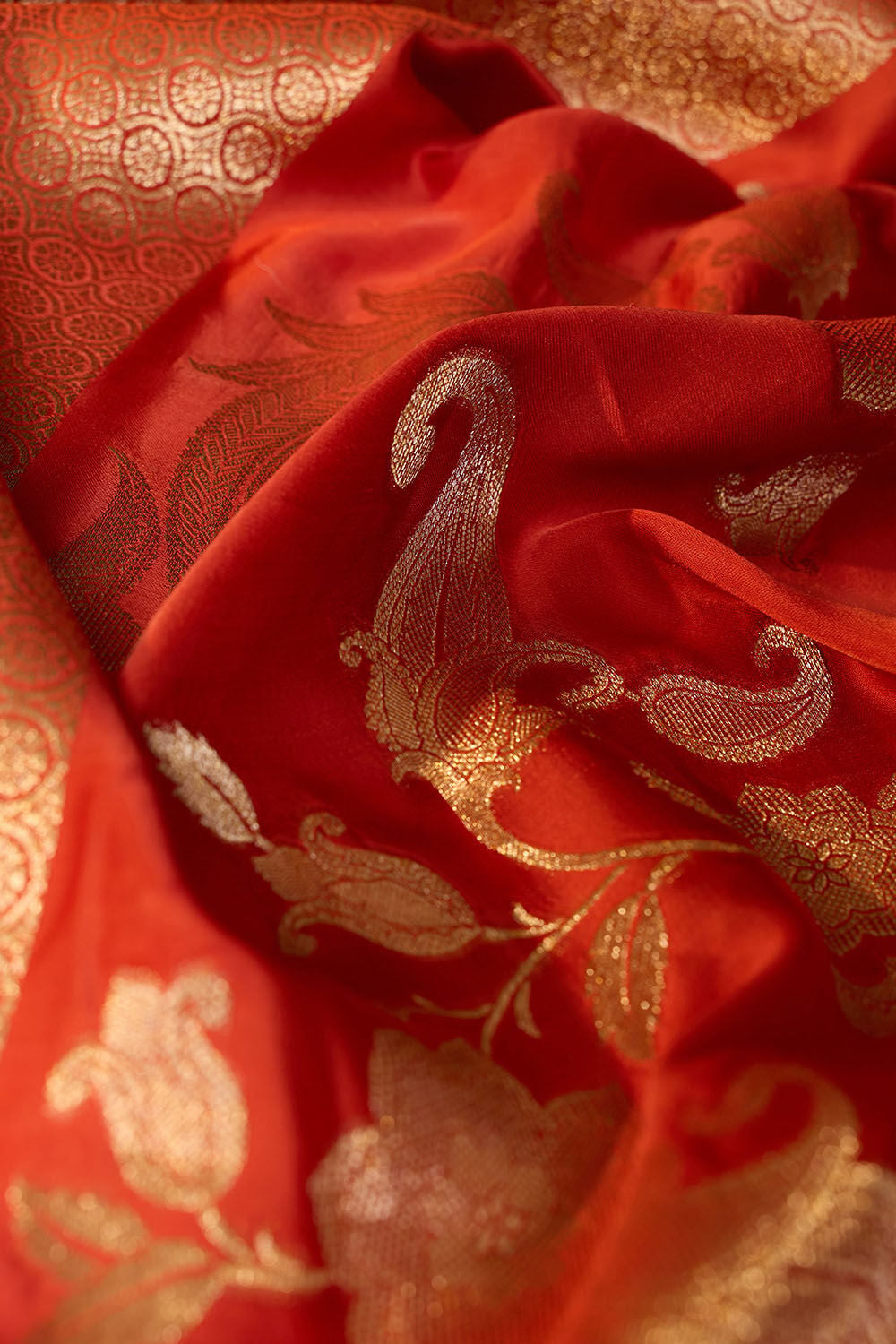 Orange Woven Viscose Satin Saree image number null