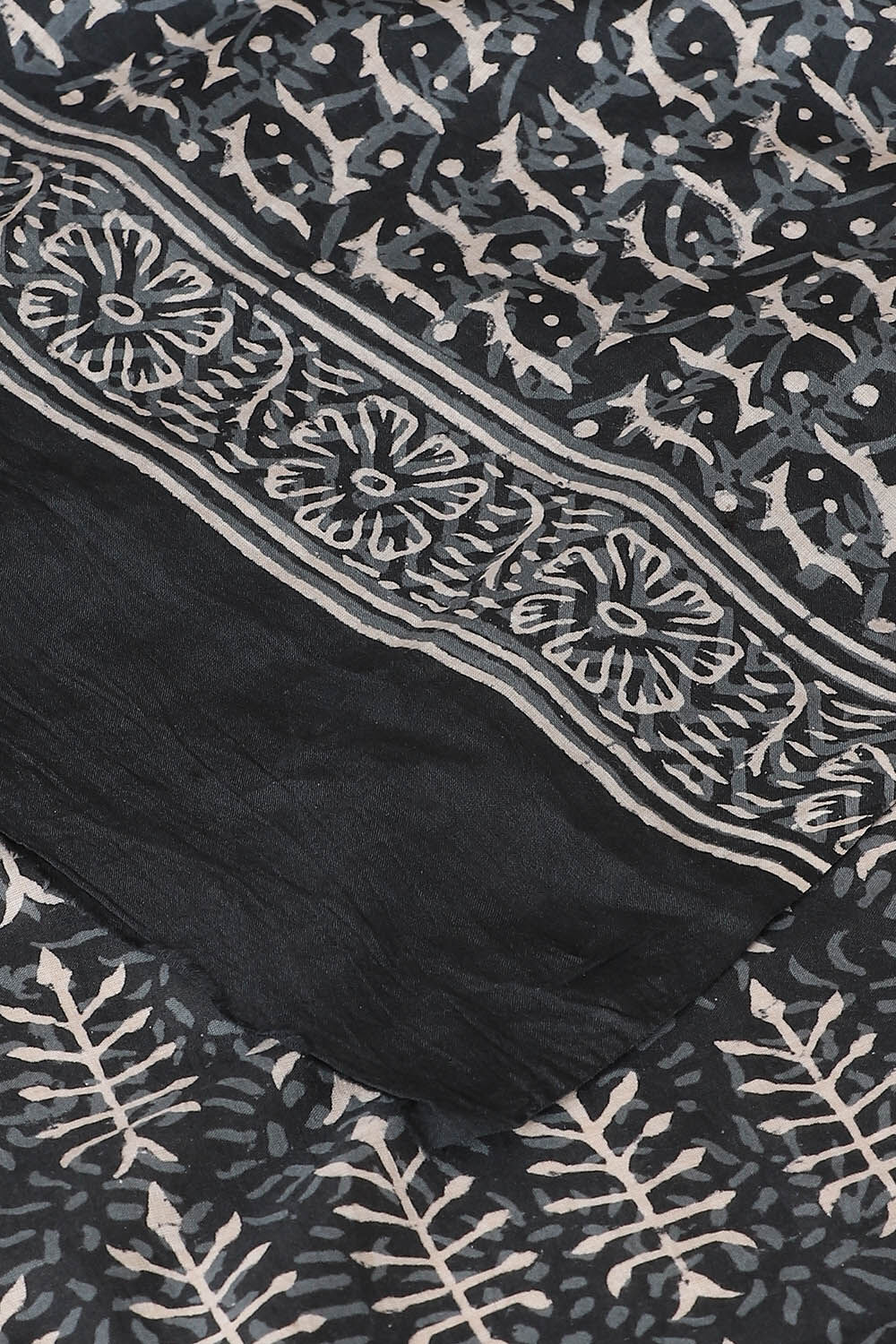 Black Pure Cotton Block Printed Saree image number null