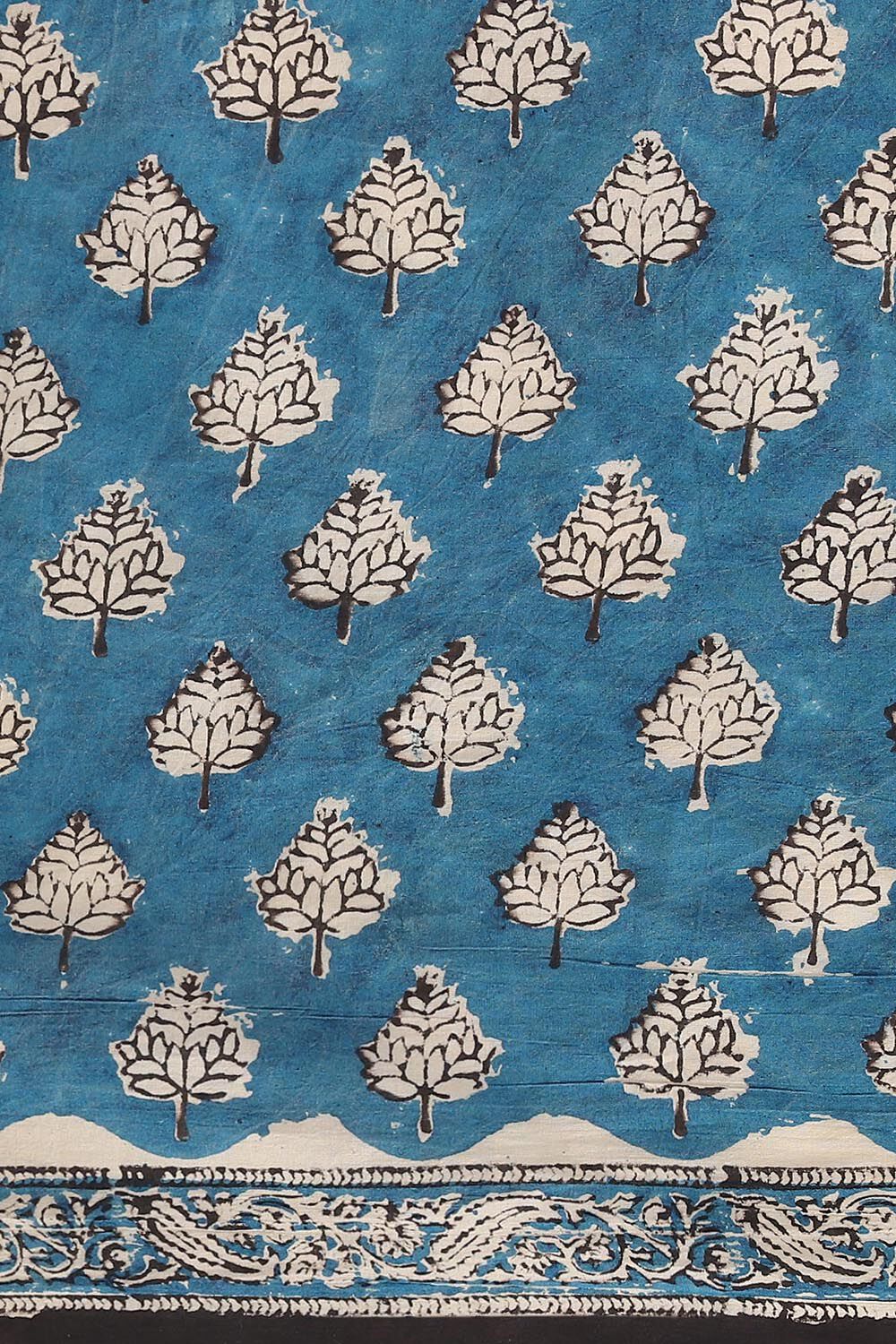 Blue Pure Cotton Bagru Printed Saree image number null