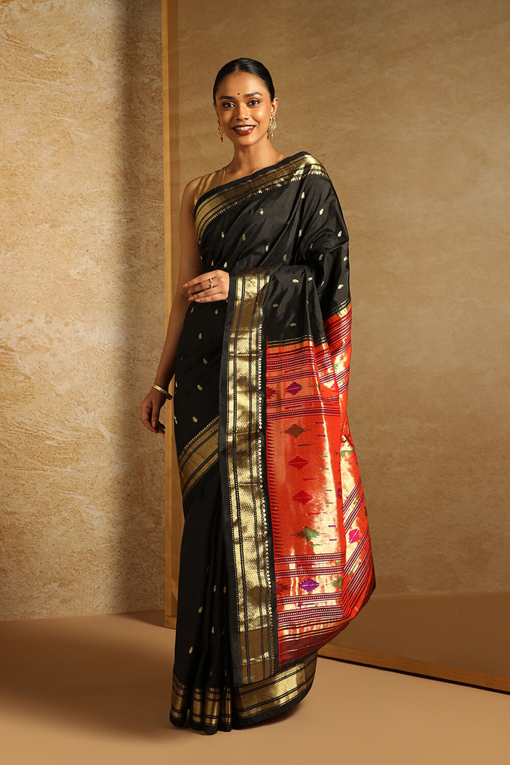 Black Pure Silk Paithani Saree image number null