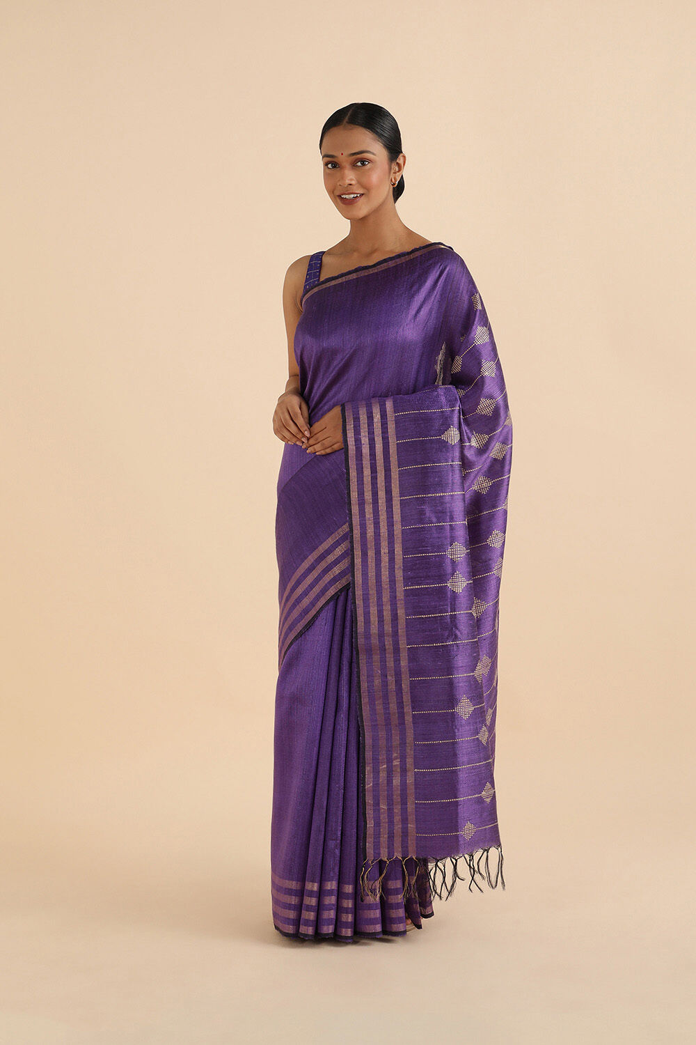 Violet Pure Tussar Silk Bhagalpuri Saree image number null
