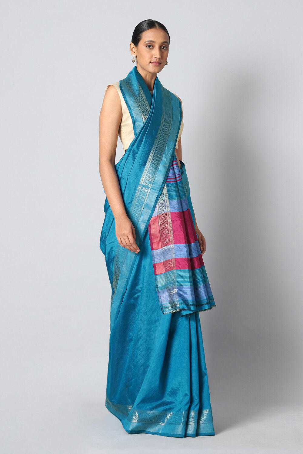 Blue Pure Silk Woven Saree image number null