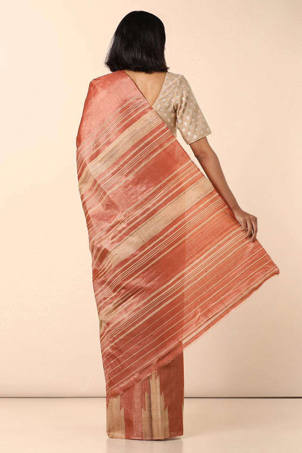 Light Orange Handwoven Woven Pure Tussar Silk Saree image number null