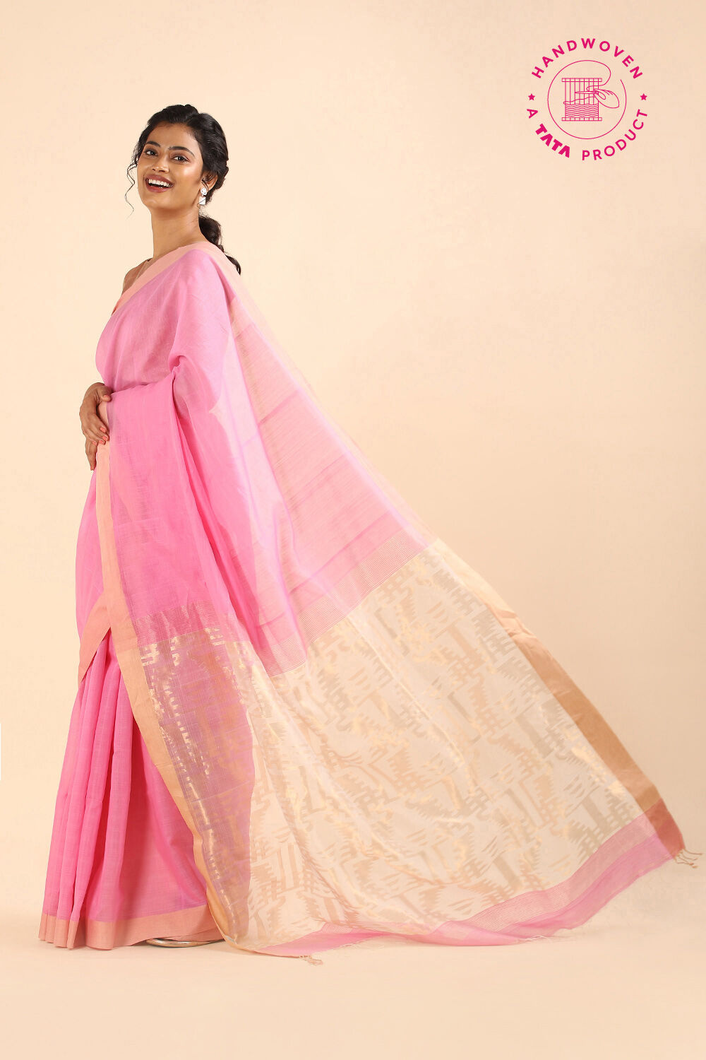 Pink Pure Silk Cotton Bengal Saree image number null
