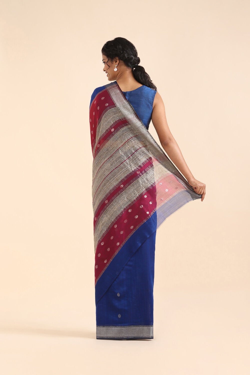 Dark Blue Pure Silk Cotton Maheswari Saree image number null