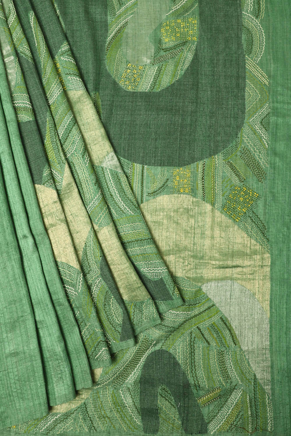 Green Pure Silk Tussar Jamdani Saree image number null